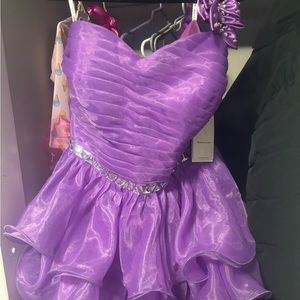 Purple One Strap Dress homecoming diamonds poofy